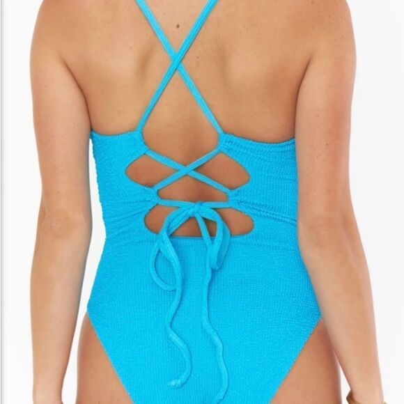 Show Me Your MuMu Blue One Piece Swimsuit Scoop Neckline - Picture 2 of 13